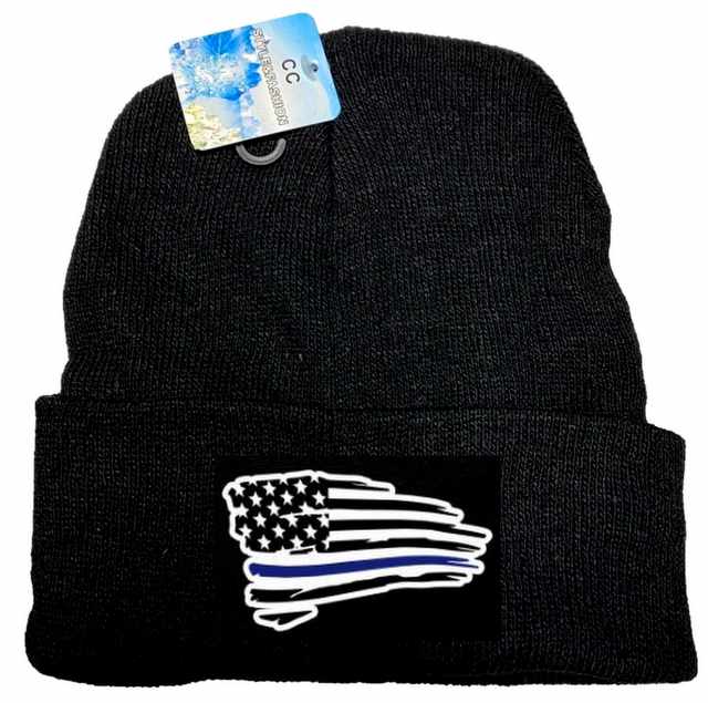 Wholesale Black color Winter BEANIE Back the Blue USA Flag