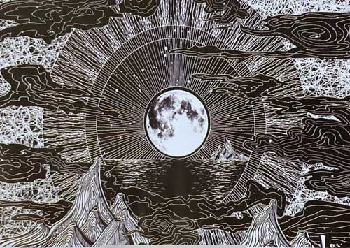 Black and White Moon and Mountain Single Size TAPESTRIES