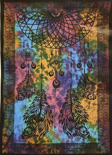 TIE Dye dream Catcher with feather graphic Tapestries