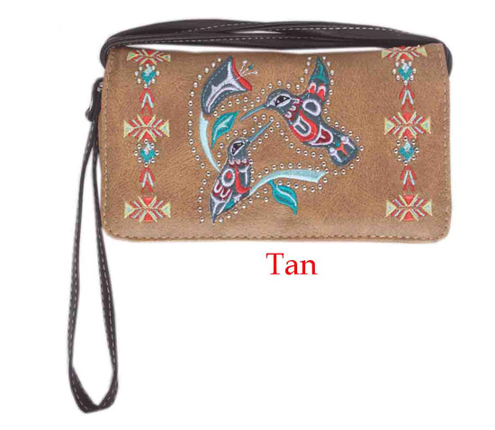Wholesale Western Wallet Purse Humming BIRDs Design Tan