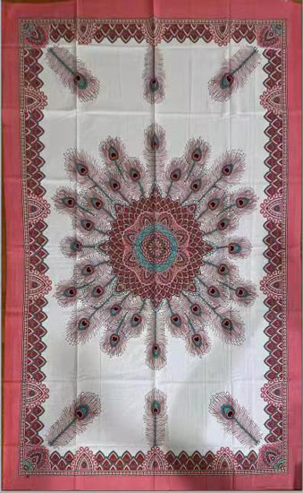 Pink Peacock feather graphic Cotton TAPESTRIES