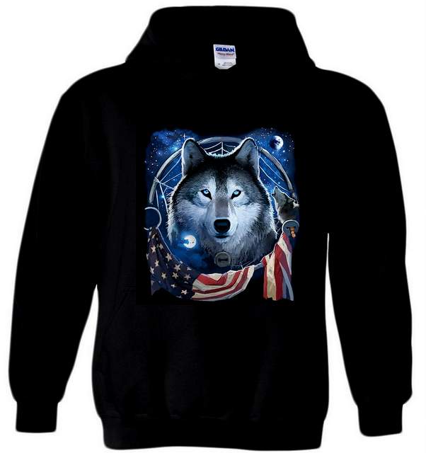 Wholesale Black Hoody ''WOLF DREAM FLAG''