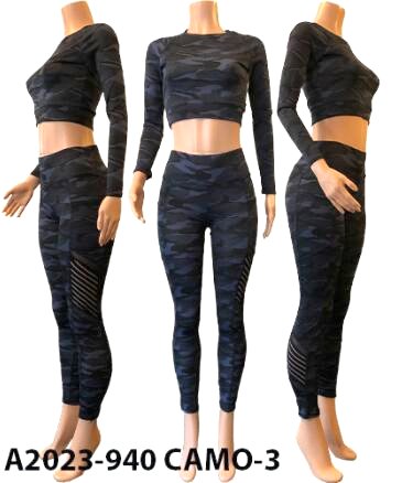 Wholesale Blue Camo Cropped Top LEGGING Sets