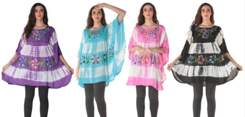 Wholesale Tie Dye Rayon Floral Painted PONCHO Tops