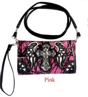 Wholesale Pink Camo Cross with wings WALLET purse