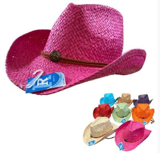 Wholesale Bright Color Assorted Woven Cowboy HATS with Medallion