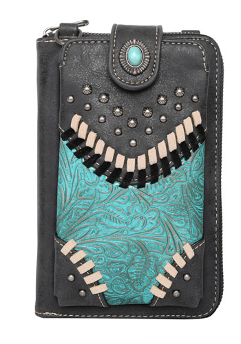 American Bling Black Embossed Collection Crossbody WALLET Purse