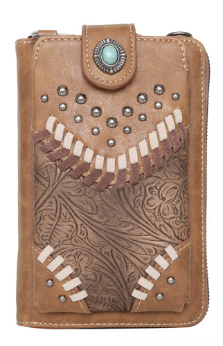American Bling Brown Embossed Collection Crossbody WALLET Purse