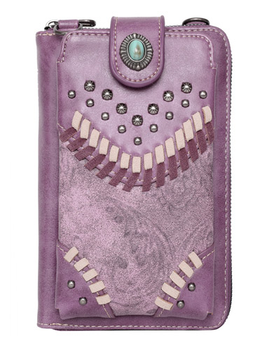 American Bling Purple Embossed Collection Crossbody WALLET Purse