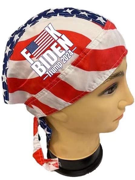 F**K BIDEN Trump 2024 Blue USA Flag SKULL Cap
