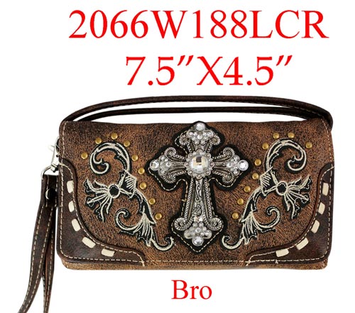 Wholesale Rhinestone Wallet PURSE Cross Design Brown