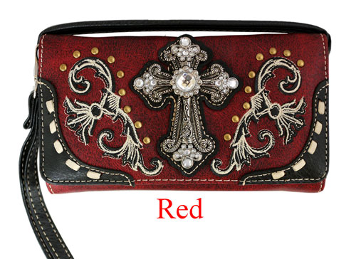 Wholesale RHINESTONE Wallet PURSE Cross Design Red