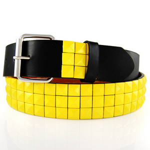 3-Row Metal Pyramid Studded LEATHER Belt Unisex Mens Womens