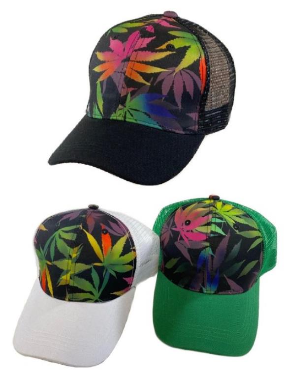 Wholesale Colorful Marijuana Graphic all over mesh BASEBALL CAPs