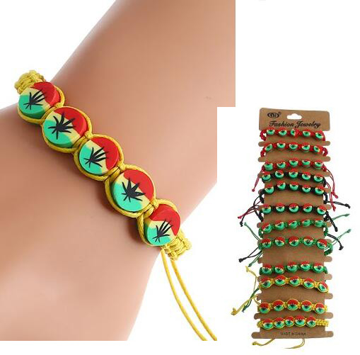 Wholesale Marijuana Leaf Rasta Color thread BRACELET