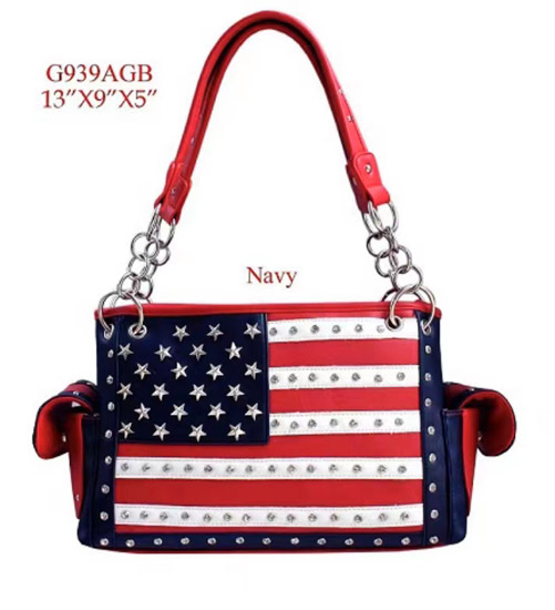 Wholesale handbag American FLAG with Rhinestone Navy