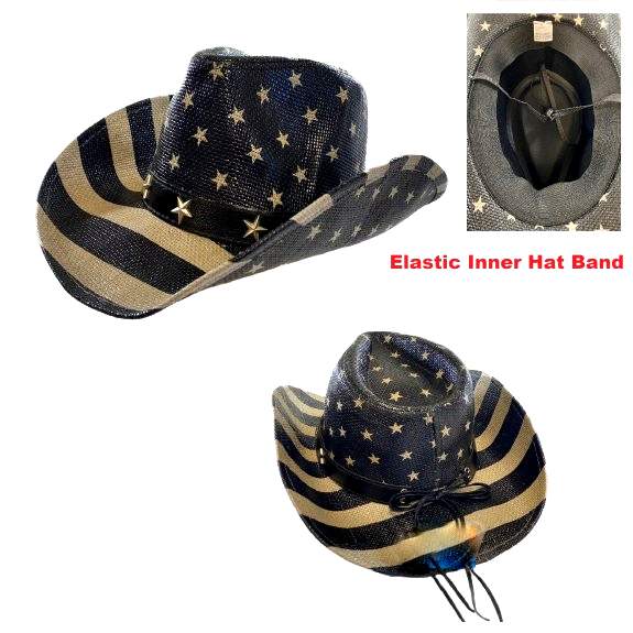 Black/Gray Flag COWBOY HAT Stars and Stripes