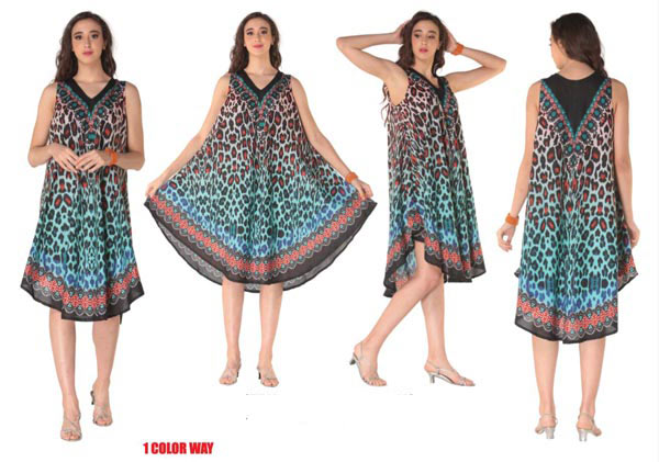 Wholesale Rayon Printed Dress with V Neck 1 Color