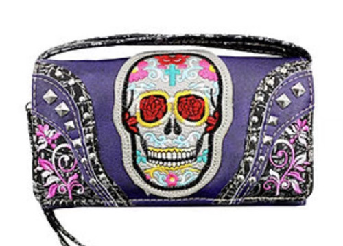 Wholesale studded Sugar Skull WALLET Purse Purple