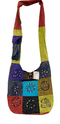 Patchwork peace SIGN handmade hobo bag with zipper pocket
