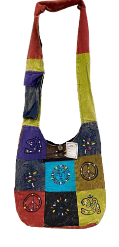 Patchwork peace sign handmade hobo bag with ZIPPER pocket