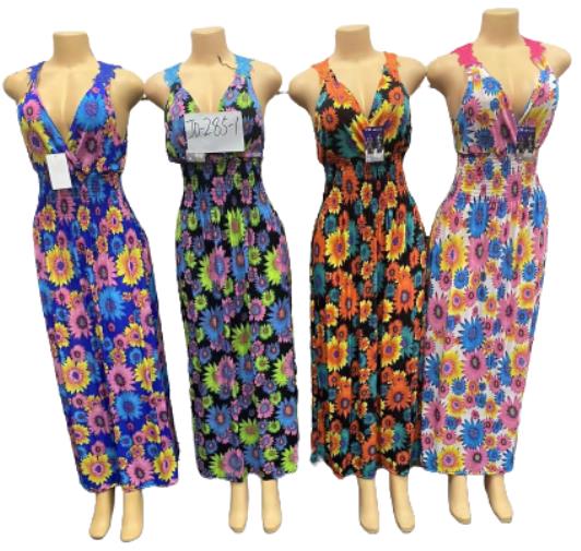 Wholesale Long Maxi Sunflower Dresses Assorted