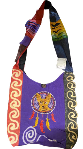 Wolf and DREAM CATCHER embroidered Hobo Bag