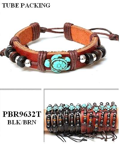 Wholesale TURTLE LEATHER Bracelet (BLK/BRN)
