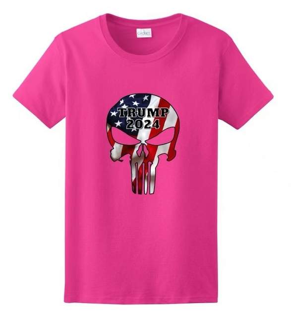 Wholesale USA Punisher SKULL Trump 2024 Pink color T-shirt XXL