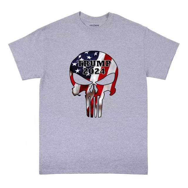USA Punisher SKULL Trump 2024 Sports Gray color T-shirt XXL