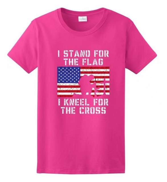 Wholesale I Stand For the FLAG Kneel For the Cross Pink T Shirts