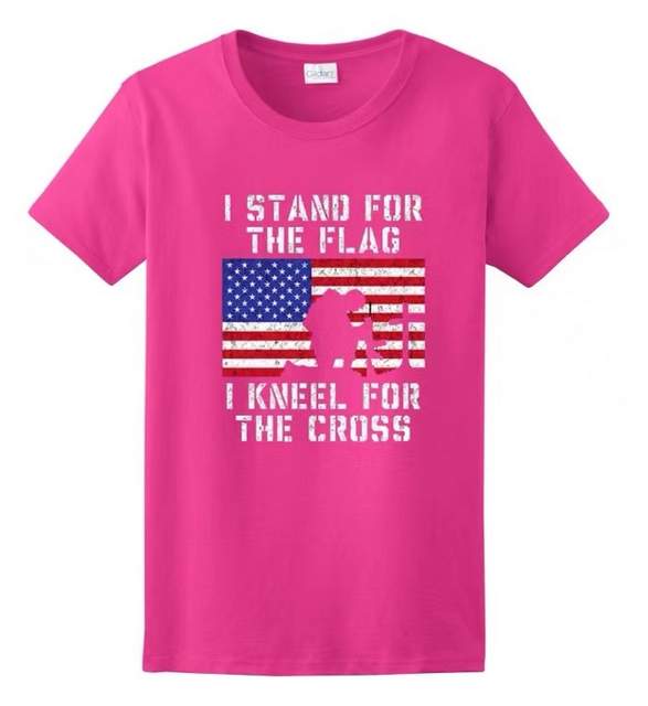 I Stand For the Flag Kneel For the Cross Pink T SHIRT XXL