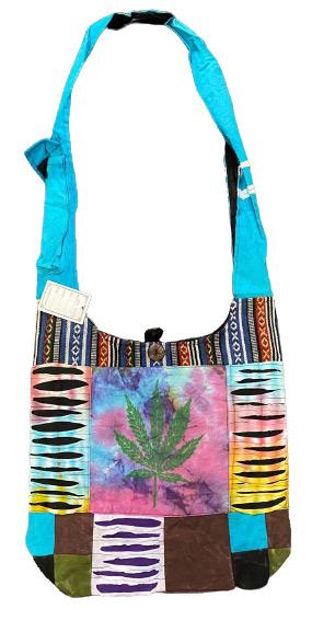 Green Marijuana Leaf Graphic Tie Dye RAZOR cut hobo bags