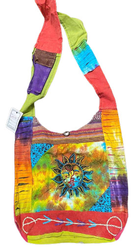 Tie Dye Embroidered Sun RAZOR cut hobo bags