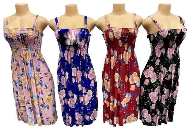Wholesale Simple STRAP Flower Printed Dresses Assorted