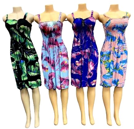 Wholesale Simple Strap Palm Tree Leaves Printed Dresses Assorted