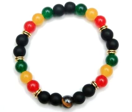 Wholesale Tiger Eye Center Bead Rasta Color Bracelet