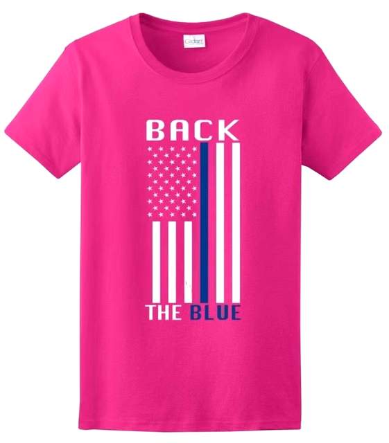 Wholesale Pink color T-shirt Back the Blue line Police