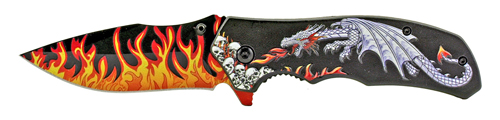 4.75'' Spring Assisted Dragon's Breath Folding Pocket Knife with B