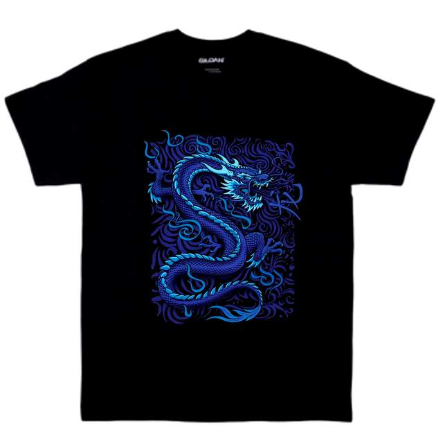 Wholesale Black T-SHIRT BLUE DRAGON