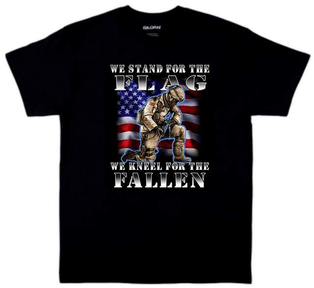 Wholesale Stand For FLAG Kneel for fallen Black T-shirts XXL