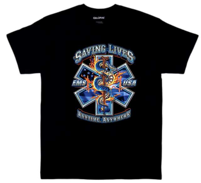 Wholesale EMS SAVING LIVES Black Color T-shirts XXL