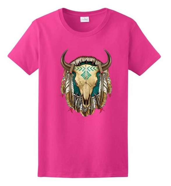 Wholesale STEER SKULL DREAMCATCHER Pink Color T-shirts