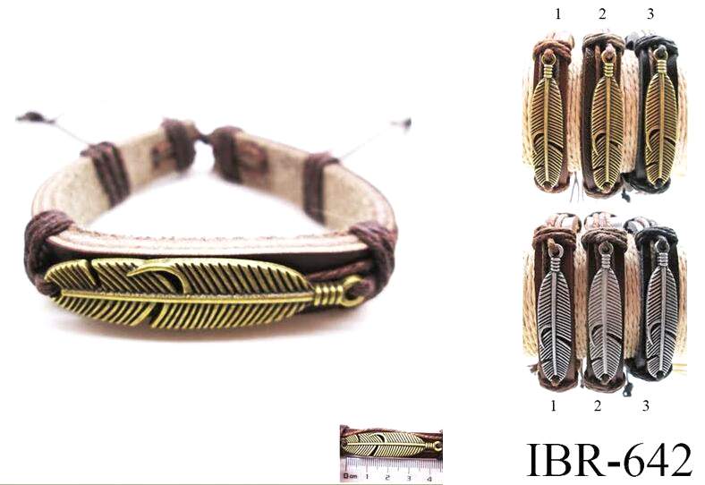 Wholesale Metal Feather Faux Leather Bracelet