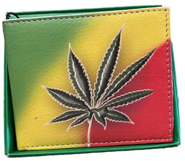 Man Bi-Fold Faux LEATHER WALLET (Rasta color Marijuana)