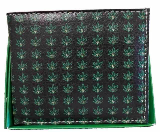 Man Bi-Fold Faux LEATHER Wallet (marijuana)