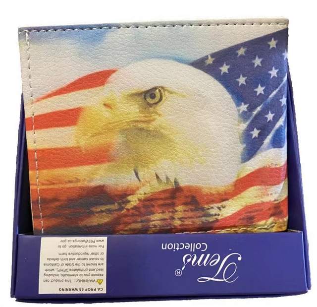 Man Bi-Fold Faux LEATHER WALLET (USA Eagle with Flag