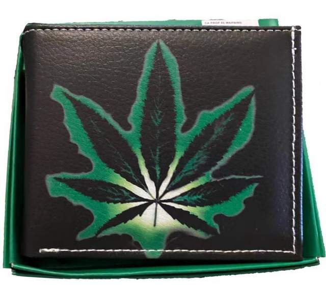 Man Bi-Fold Faux Leather WALLET (marijuana)