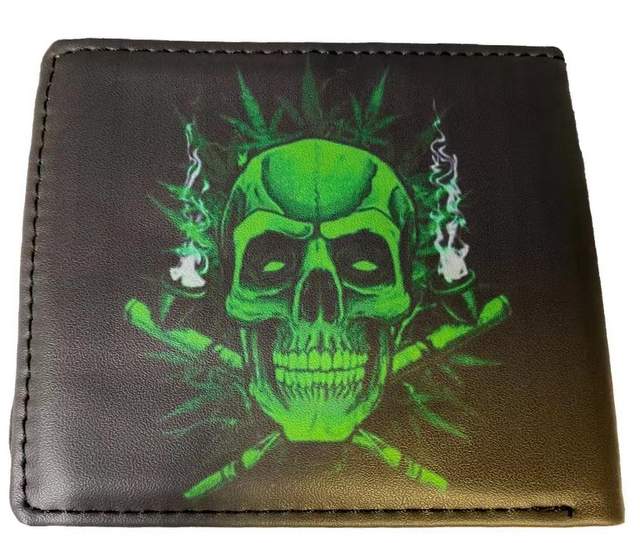 Man Bi-Fold Faux Leather WALLET (Marijuana Smoking Skull)