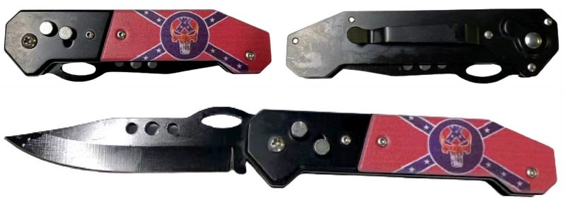 Switch blade Knife Badass SKULL with REBEL Flag